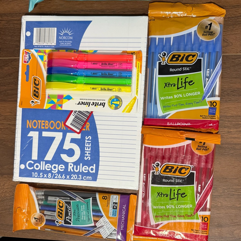 School Supply Bundle, Pens, Pencils, Highlighters, Lined Paper.